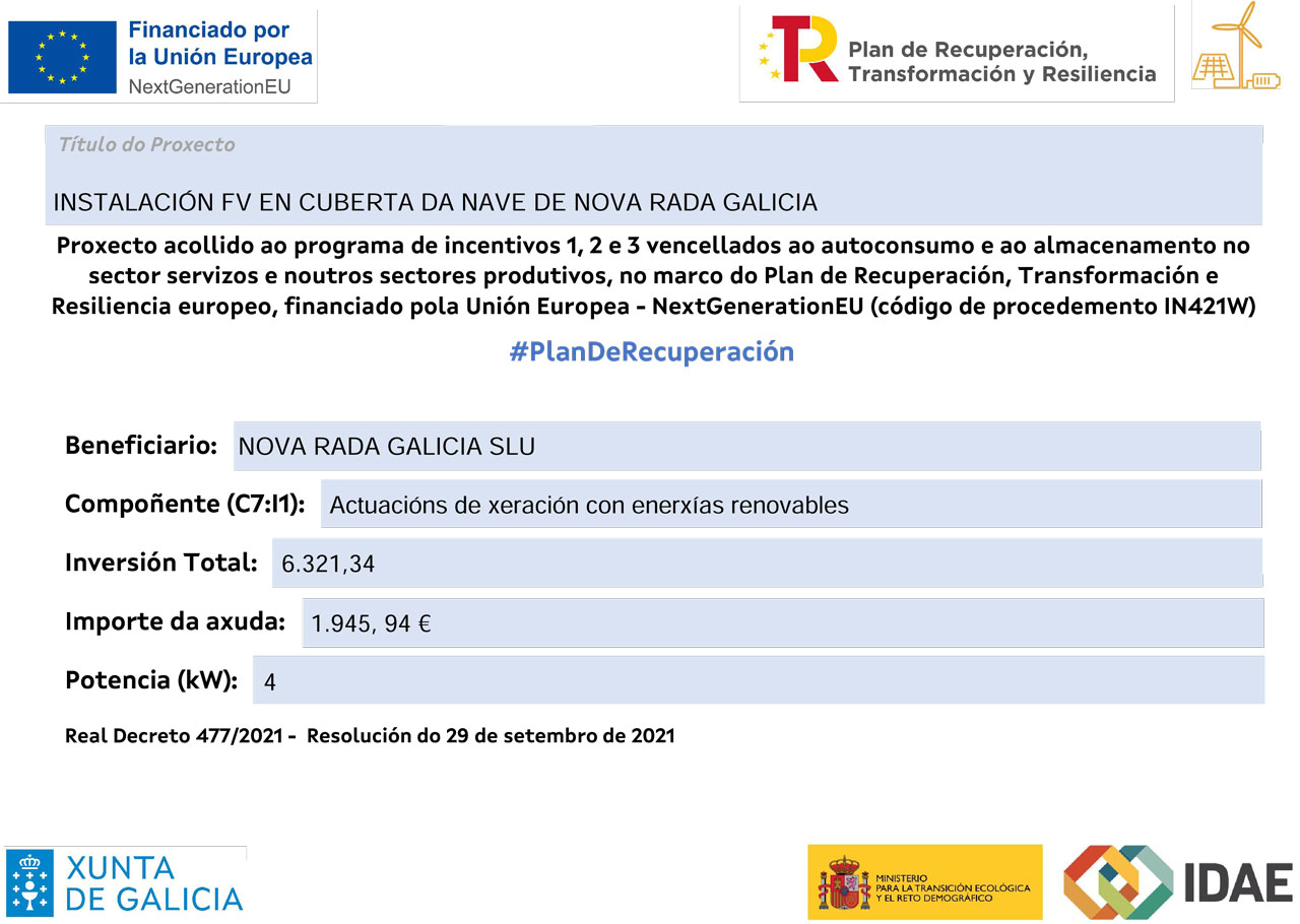 Instalación FV en cuberta da nave Nova Rada Galicia